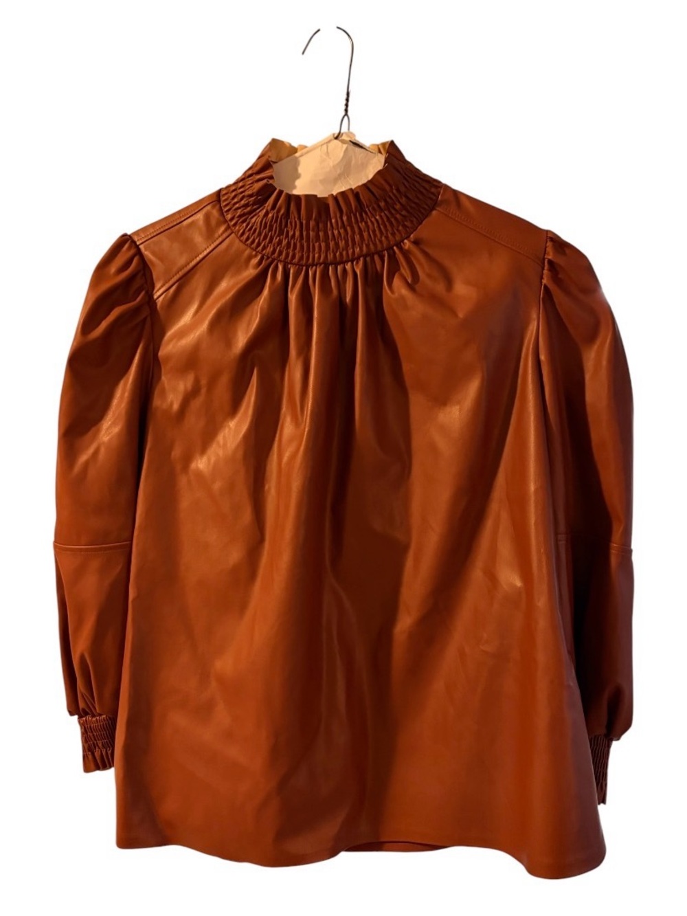 Inc Brown Faux Leather Smocked Neck swing Top size 14W